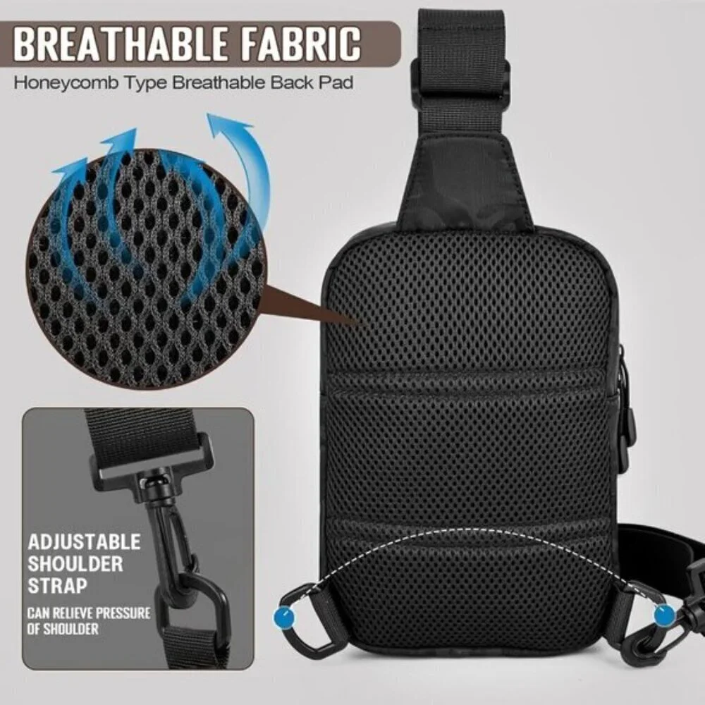 🆕Men Black Camo Small Inspired Waterproof Utility Chest Crossbody Sling Bag